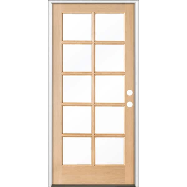 36 in. x 80 in. French LH Full Lite Clear Glass Unfinished Hemlock Prehung Front Door