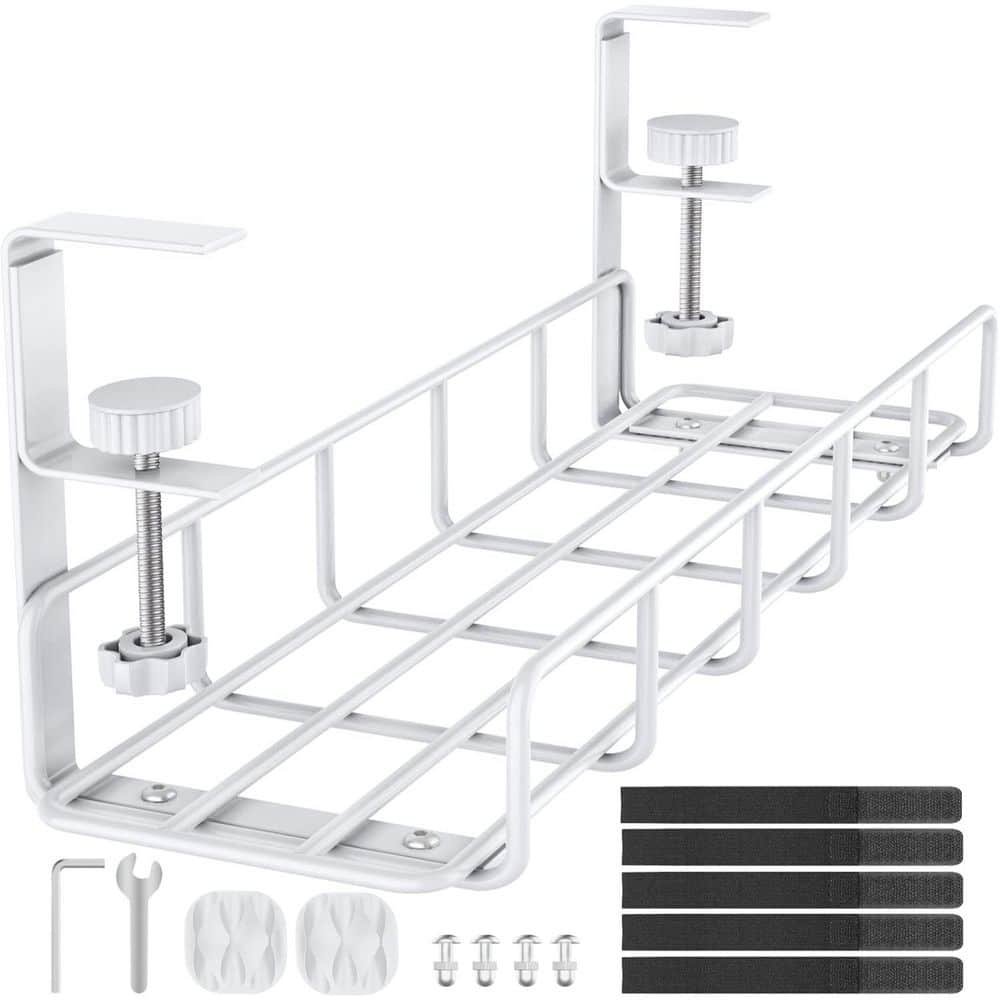 Under Desk Cable Management Tray 15.7 in. No Drill Steel Wire Organizer Metal Tray with Clamp Mount White price history on PriceWatchPro