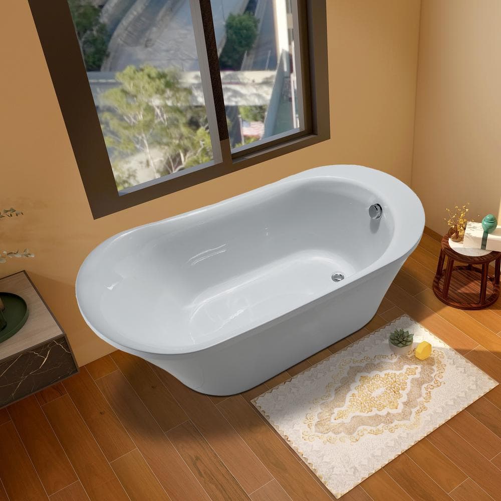 Vanity Art 70" White Acrylic Freestanding Soaking Bathtub
