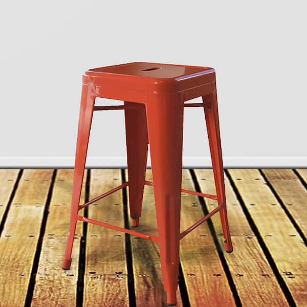 Loft Style 24 in. Stackable Metal Bar Stool in Orange (Set of 2)