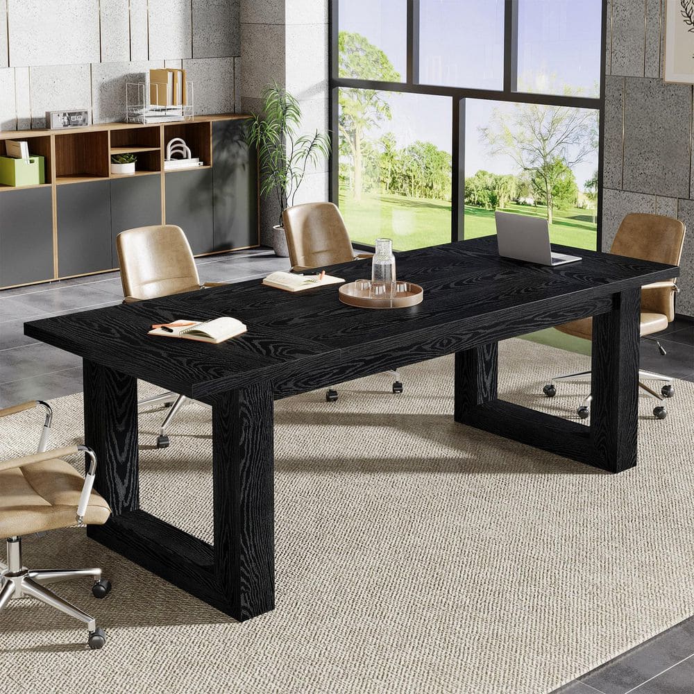 BYBLIGHT Moronia 63 in. Black Wood Computer Desk, Rectangular