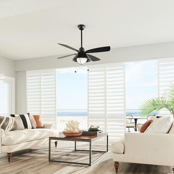 Seaside 54 in. Outdoor Weathered Zinc Downrod Mount Ceiling Fan with Integrated LED with Pull Chain