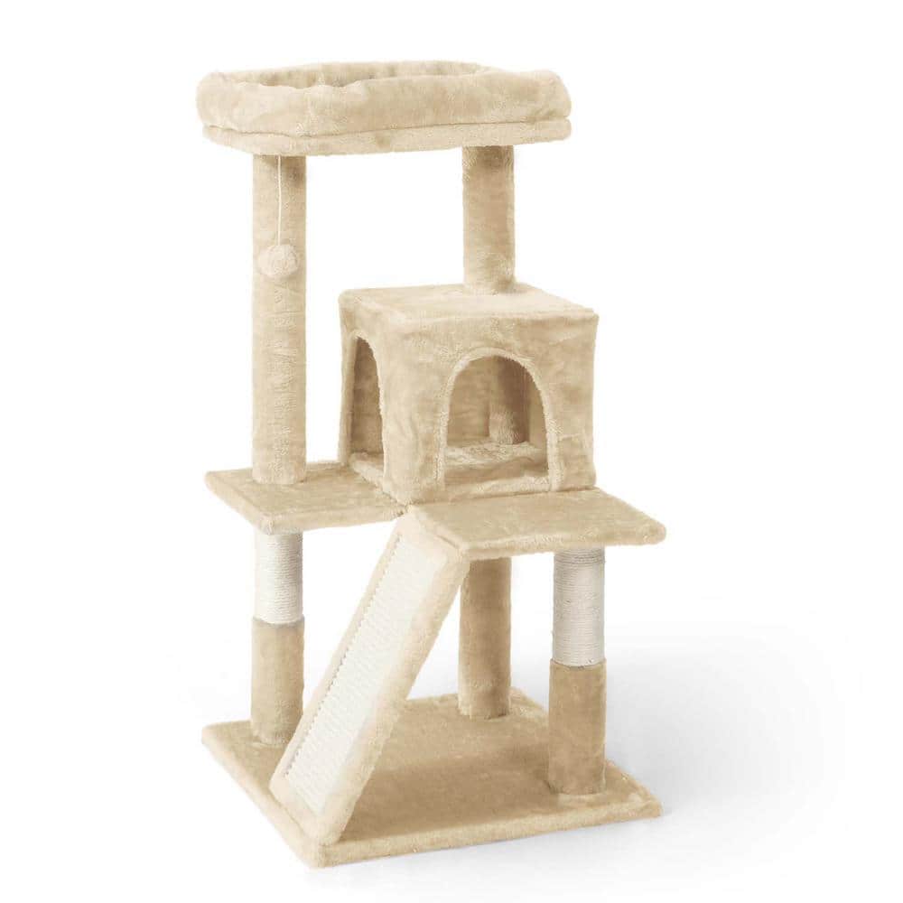 Beige 37-Inch Multi-Level Cat Tree with Sisal Scratching Posts