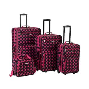 Beautiful Deluxe Expandable Luggage 4-Piece Softside Luggage Set, Black/Pink Dot