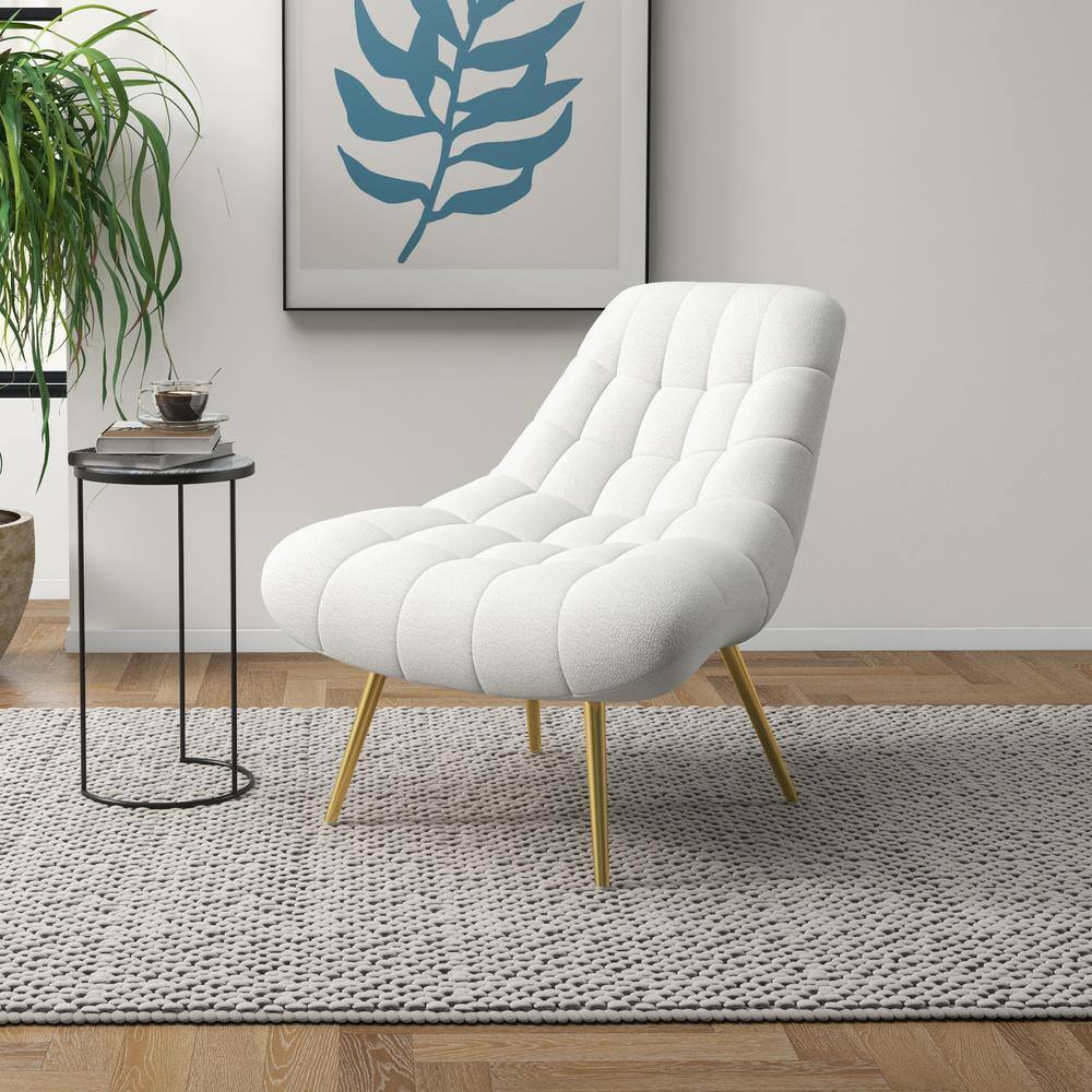 Eden Cream Boucle Fabric Lounge Chair with Gold Metal Legs