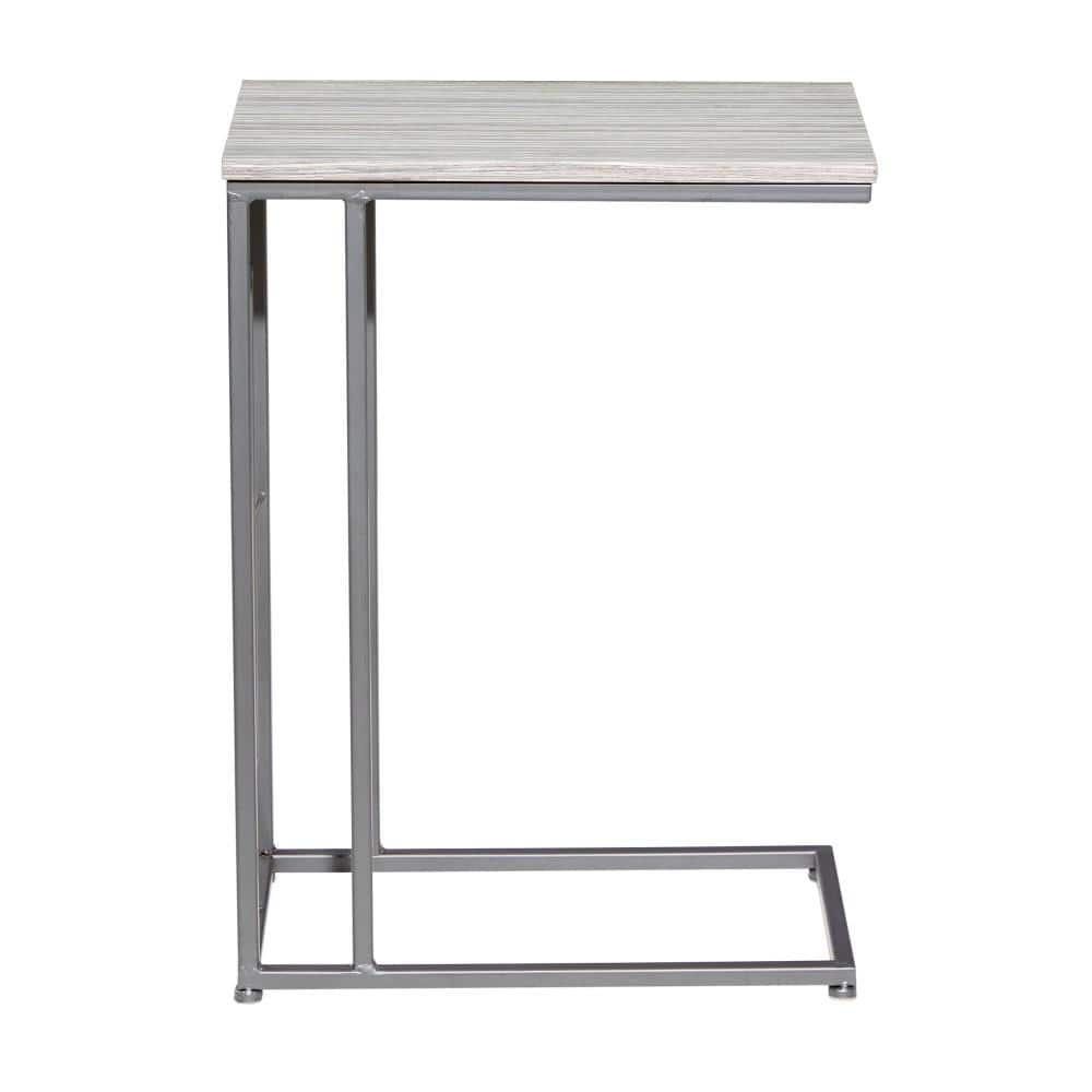 Sleek Gray C-Shaped Metal and Wood Accent Table
