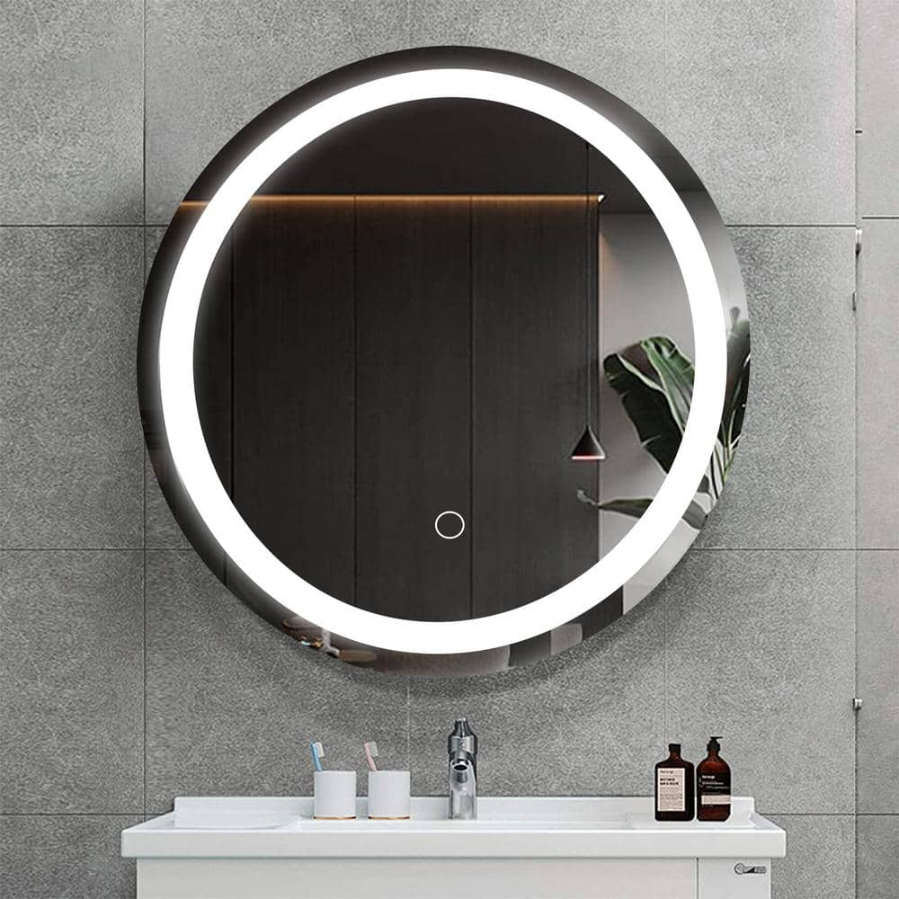 ANGELES HOME 24 In W X 24 In H Round Frameless Wall LED Bathroom   Silver Angeles Home Vanity Mirrors W138ck944 64 1000 