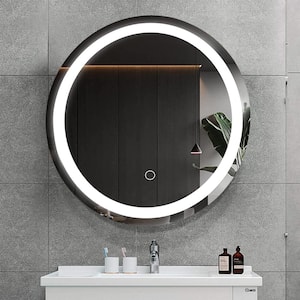 24 in. W x 24 in. H Round Frameless Wall LED Bathroom Vanity Mirror in Silver