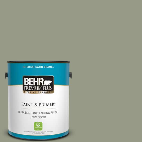 BEHR PREMIUM PLUS 1 gal. #BNC-27 Aged Eucalyptus Satin Enamel Low Odor Interior Paint & Primer