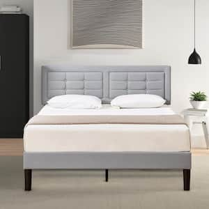 Upholstered Bed Light Gray Wood and Metal Frame Queen Platform Bed with Adjustable Headboard Bed Frame