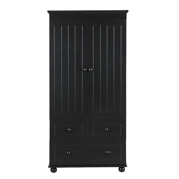 30.6 in. W x 15.8 in. D x 62.7 in. H Black Linen Cabinet with Three Drawers
