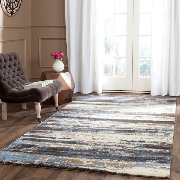 Retro Cream/Blue 6 ft. x 9 ft. Striped Area Rug