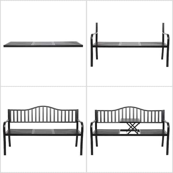 Patio Park Garden Bench Outdoor Metal Benches,400 lbs Cast Iron Steel Frame  Chair w/PVC Mesh Pattern - for Park Yard Front Porch Path Yard Lawn Decor