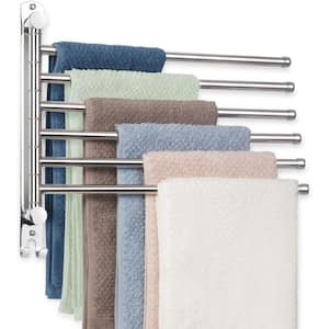 Towel Rack Wall Mounted Stainless Steel Bathroom Towel Rack, Swivel 6 Arms Towel Holder 180° Rotation Space Saving