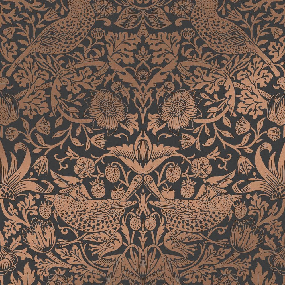 Strawberry Thief Charcoal and Copper Vinyl Wallpaper Double Roll