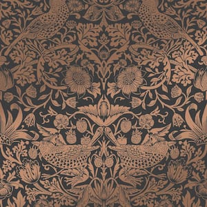 William Morris At Home Strawberry Thief Fibrous Charcoal Wallpaper