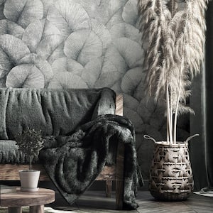 Kumano Collection Silver Textured Palm Leaf Glitter/Shimmer Finish Non-Pasted Vinyl on Non-Woven Wallpaper Roll