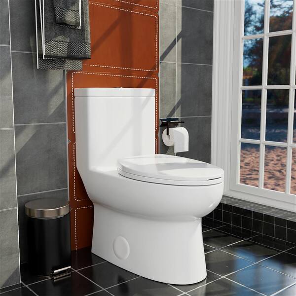 Aoibox 1-Piece 1.1/1.6 GPF Elongated Dual Flush Water saving Toilet in.  White, Seat Included SNMX410 - The Home Depot