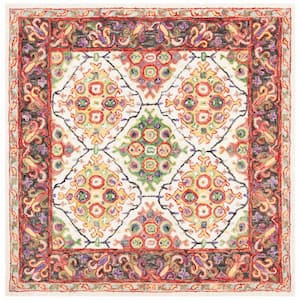 Trace Ivory/Red 6 ft. x 6 ft. Border Square Area Rug