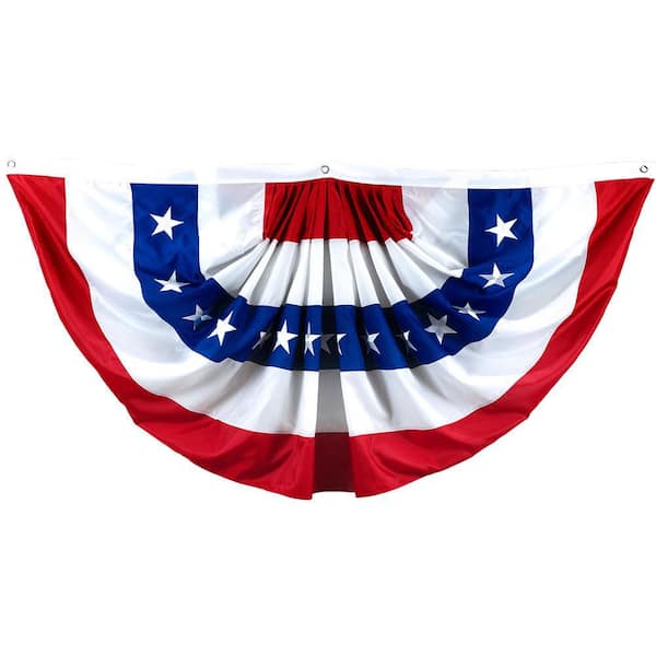 G128 3 ft. x 6 ft. Printed Polyester USA Pleated Half Fan Flag Bunting Patriotic Banner with Canvas Header Brass Grommets