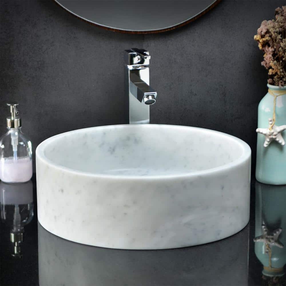 Carrera White Stone Circular Bathroom Sink 15.75"