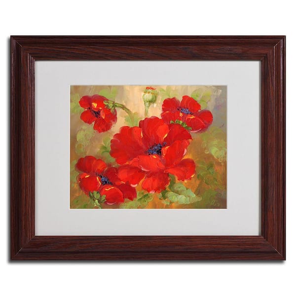 Trademark Fine Art 16 in. x 20 in. Poppies Dark Wooden Framed Matted Art