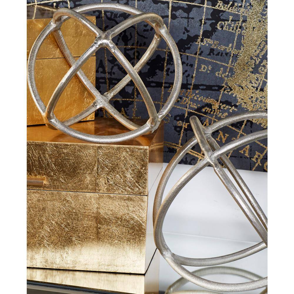 Sleek Silver Aluminum Geometric Orbs Set of 2 - Modern Elegance
