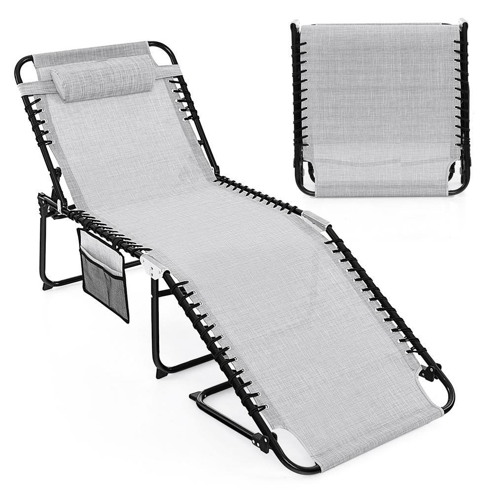 Gray Metal Folding Outdoor Chaise Lounge Chair 4 Position Patio Recliner with Pillow Sunbathe Chair price history on PriceWatchPro