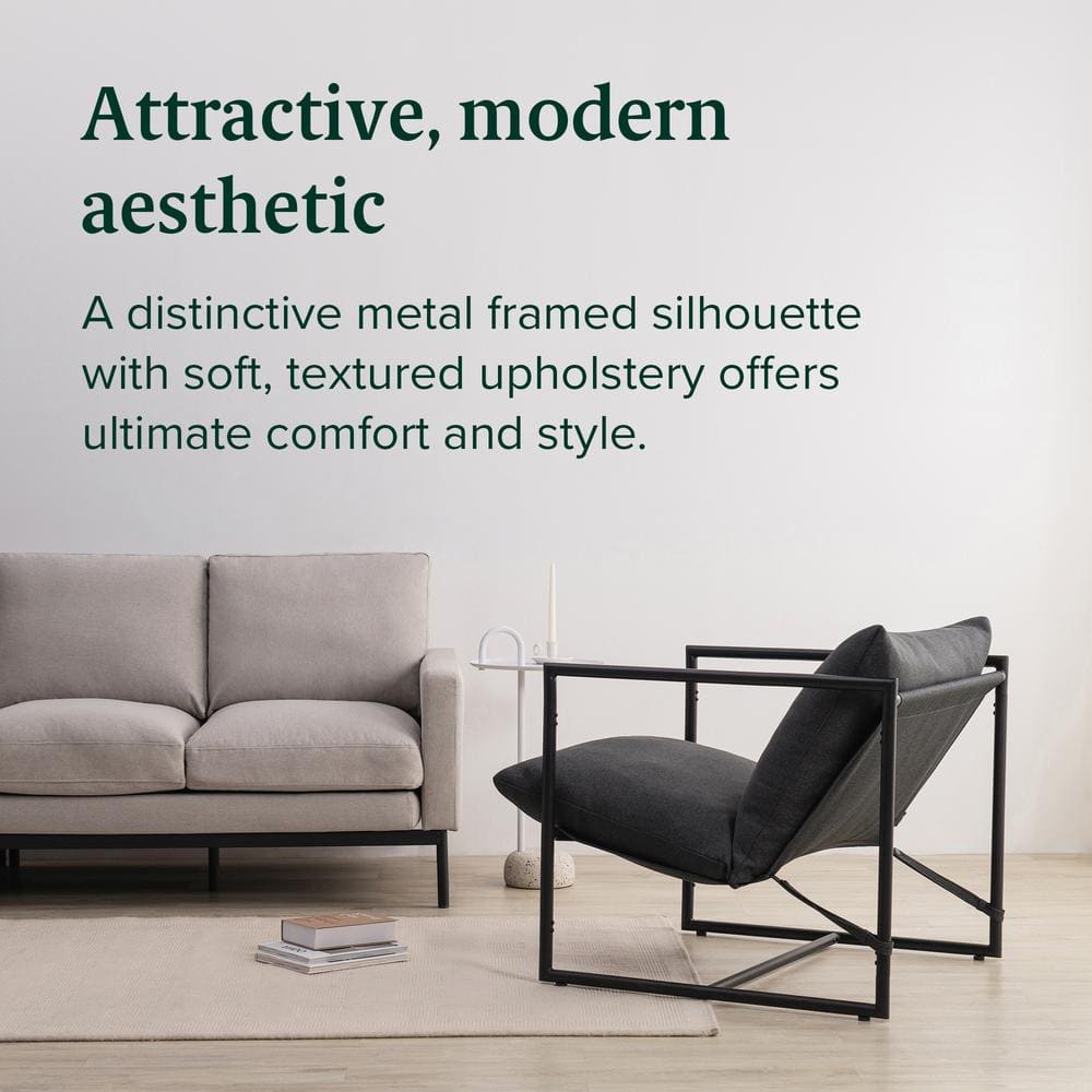 Modern Dark Grey Metal Frame Sling Accent Chair