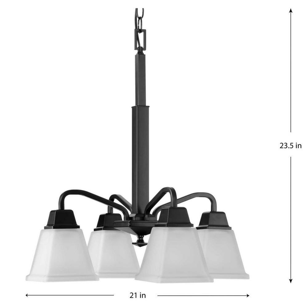 Matte Black Steel 4-Light Chandelier with Etched Glass Shades