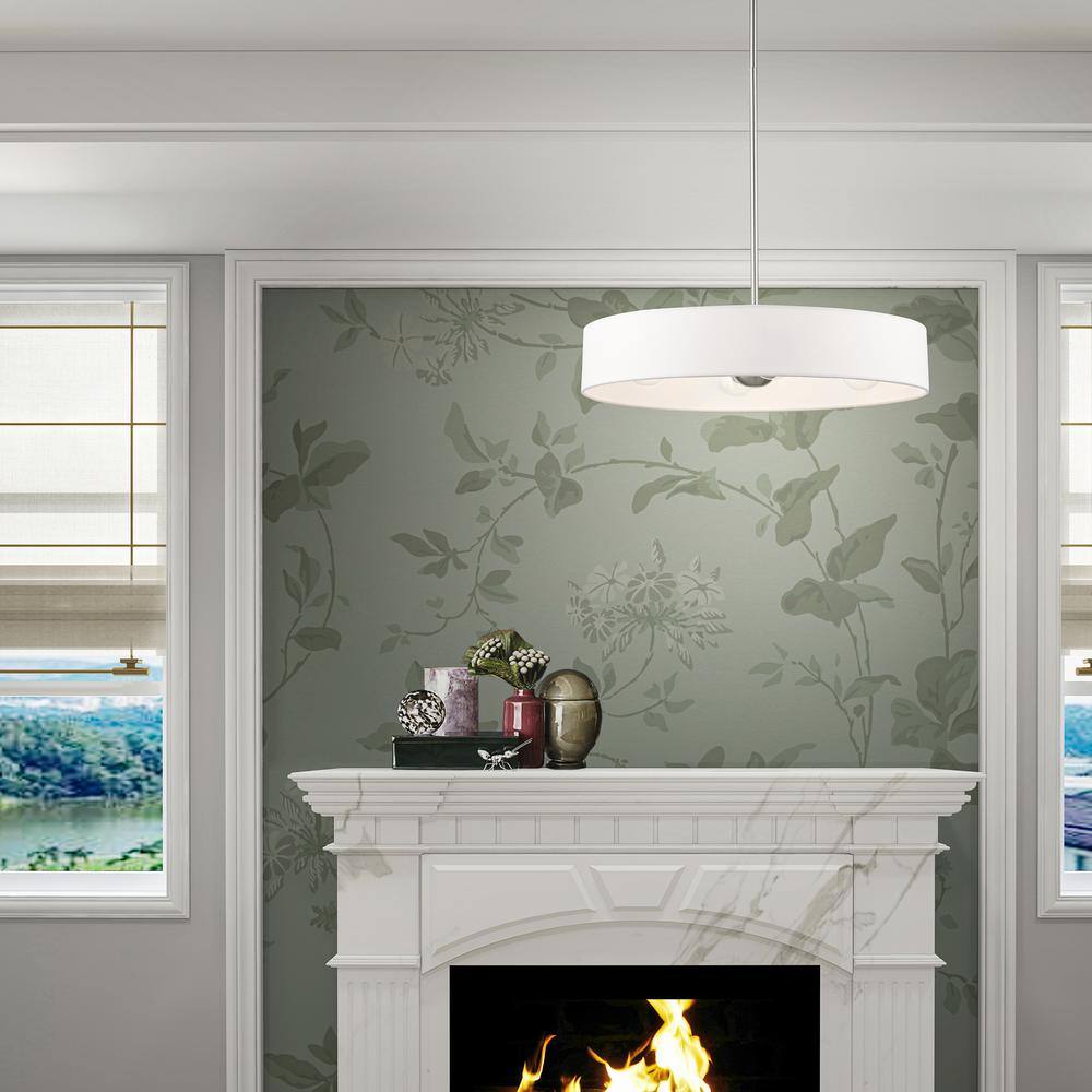 Elegance Brushed Nickel 4-Light Indoor/Outdoor Drum Pendant with Off-White Shade