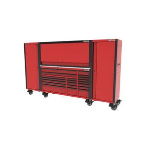 72 in. W x 24.5 in. D Professional Duty 20-Drawer Mobile Workbench Tool Chest with 2 Side Lockers and Top Hutch in Red