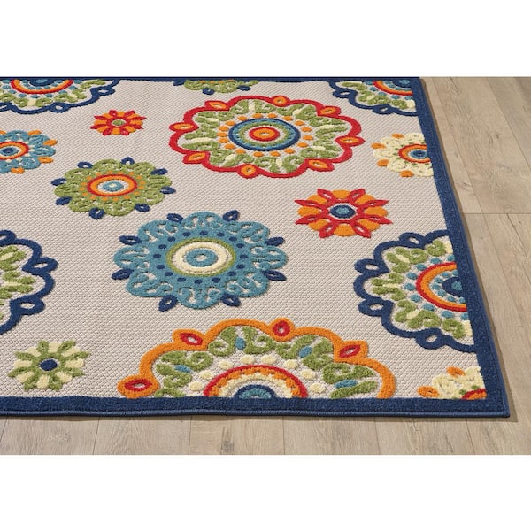 Ava Ivory 6 ft. x 9 ft. Bohemian Floral Indoor/Outdoor Area Rug
