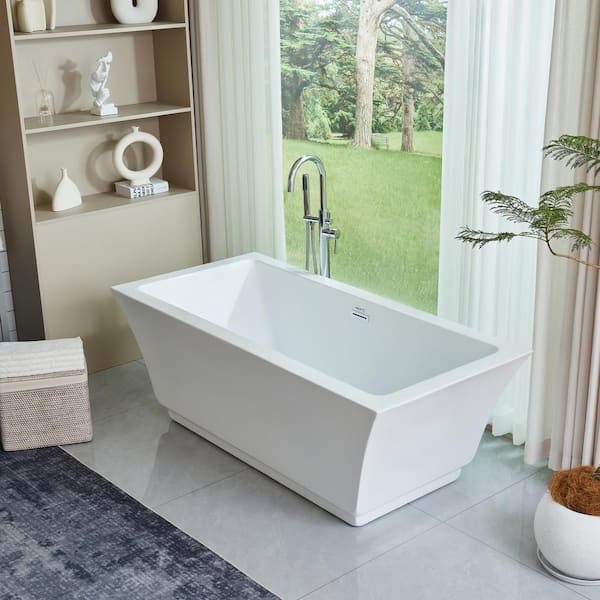 Vanity Art Strasbourg 59 in. Acrylic Flatbottom Freestanding Bathtub in White