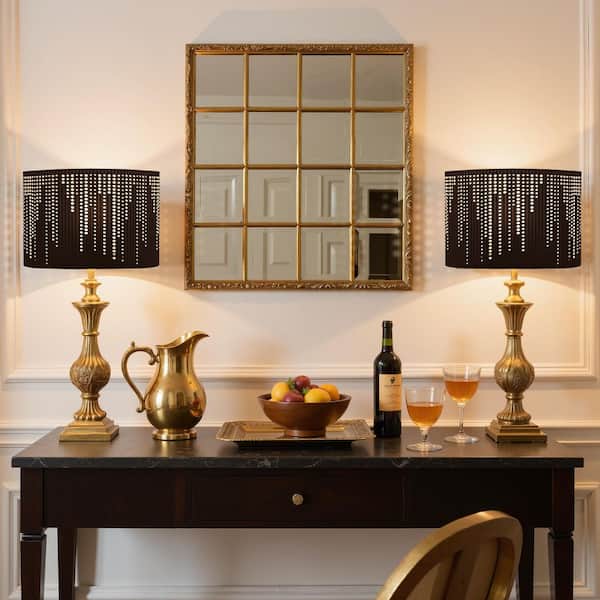 10 in. Black Metal Drum Lampshades Set of 2 Crystal Design for Table, Floor, Pendant Lights with 0.47 Fitter