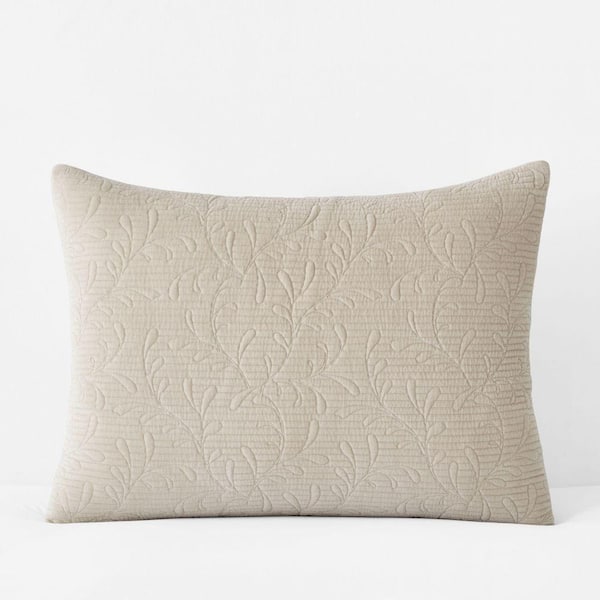 Legends Luxury Tinsley Leaf Quilted Beige Tan Cotton Standard Sham