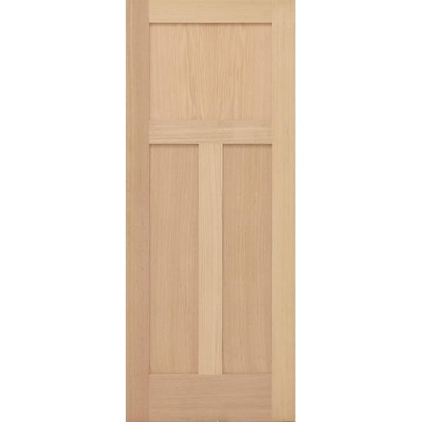 Steves & Sons 30 in. x 80 in. Universal 3-Panel Mission Solid Unfinished Red Oak Wood Interior Door Slab