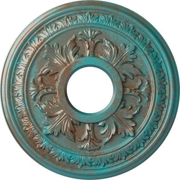 Ekena Millwork 1-1/2 in. x 15-3/8 in. x 15-3/8 in. Polyurethane Baltimore Ceiling Medallion, Copper Green Patina