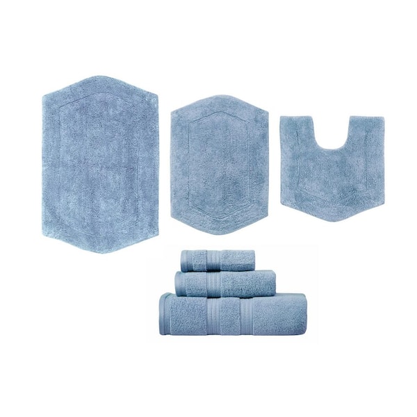 HOME WEAVERS INC Waterford Collection Blue Cotton 6-Piece Bath Rug and Towel Set