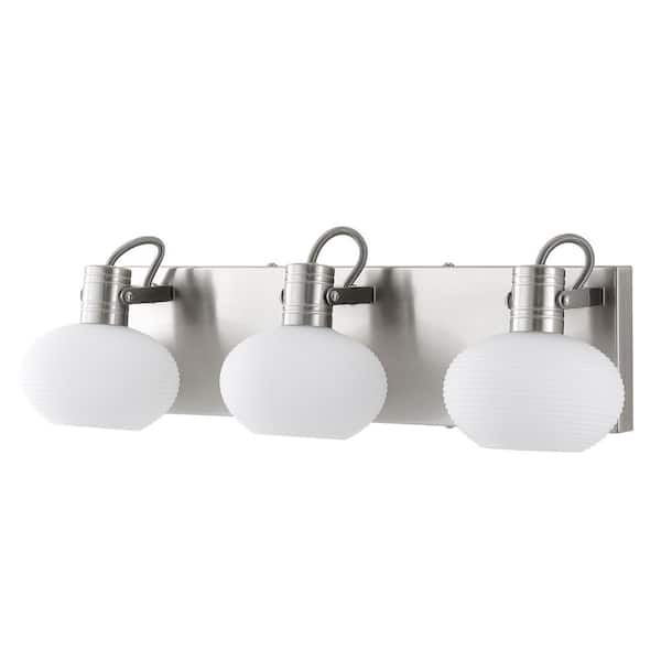 WINGBO 18.9 in. 3 Light Bathroom Vanity Light Fixture with Glass Shade in Nickel