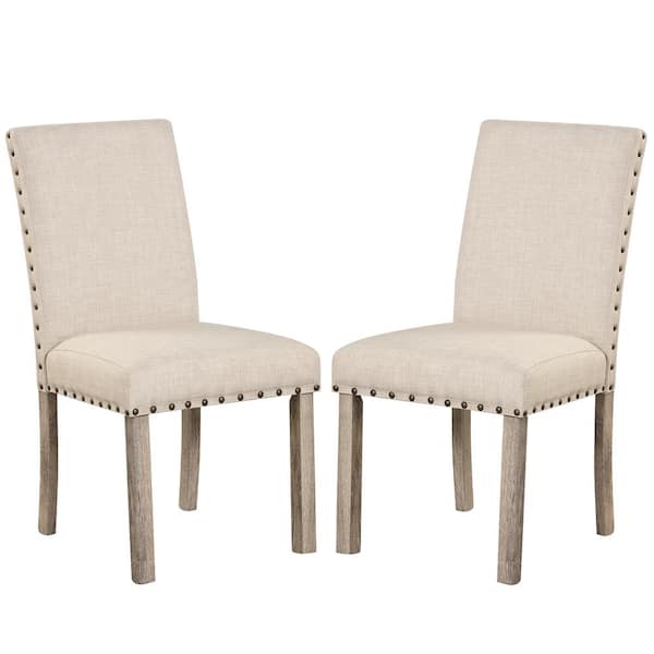 Morden Fort Rural Log Wood Dining Chair Armless with Nail Head and Solid Wood Legs for Kitchen Set of 2
