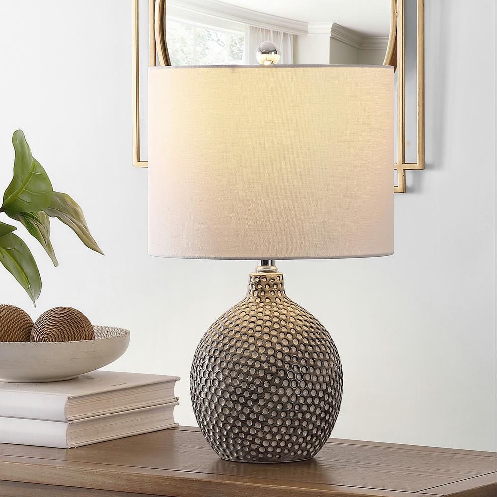 Breeda 20.5" Silver Ceramic Table Lamp with White Drum Shade