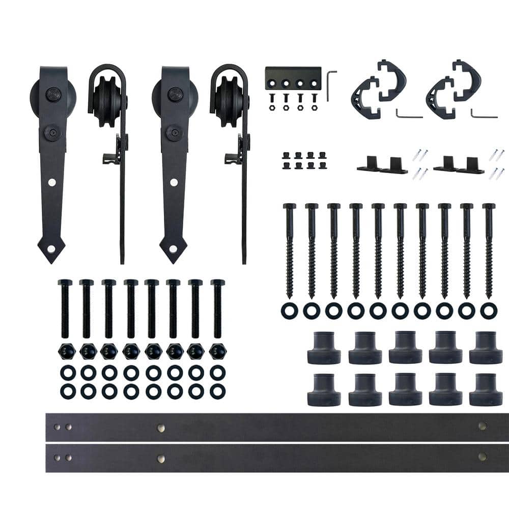 14 ft./168 in. Black Rustic Non-Bypass Sliding Barn Door Hardware Kit Arrow Design Roller for Double Doors price history on PriceWatchPro