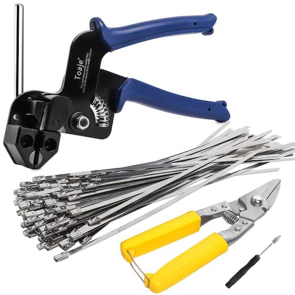 Stainless Steel Zip Ties Gun Kit, Heavy Duty Patio Fastening Cable Tie Gun Tool for with 100pcs 11.8 in. Metal Zip Ties
