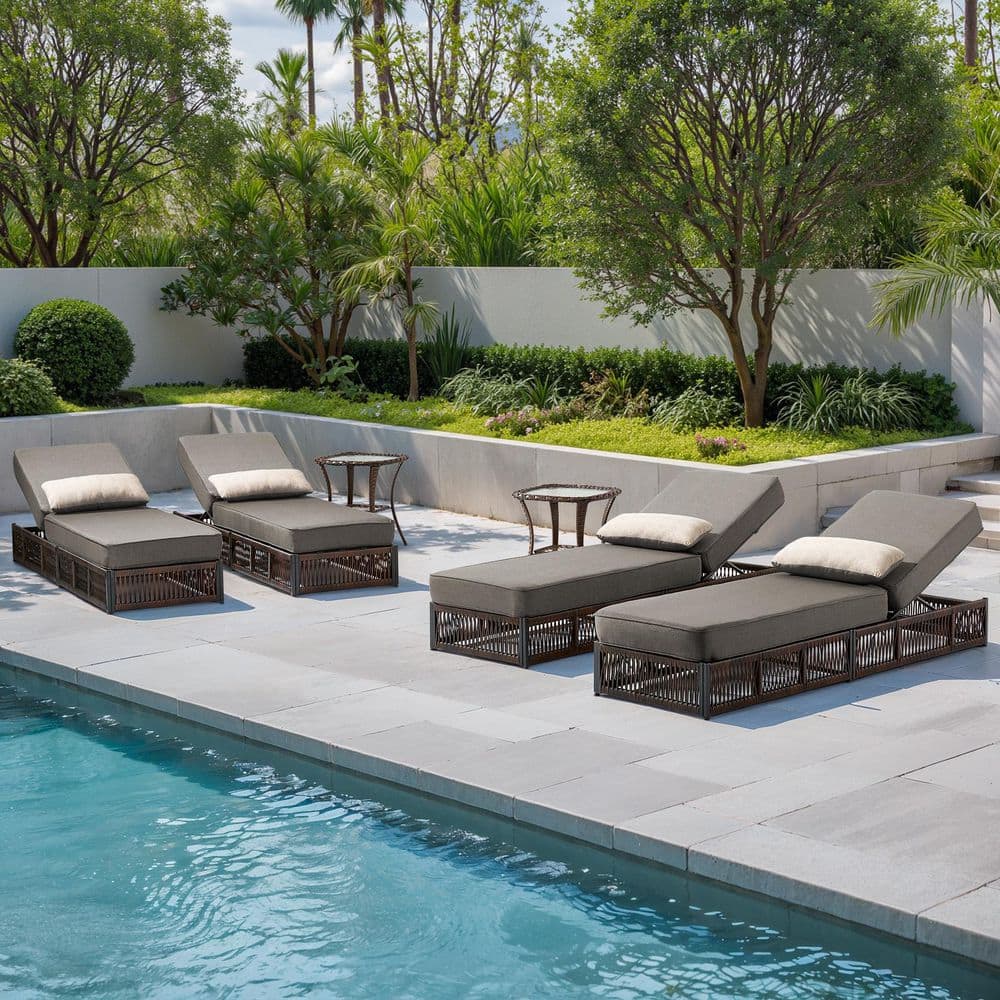 ArcoBay 6-Piece Brown Wicker Outdoor Chaise Lounge with 5 in. Thick Gray Cushions and Side Table price history on PriceWatchPro