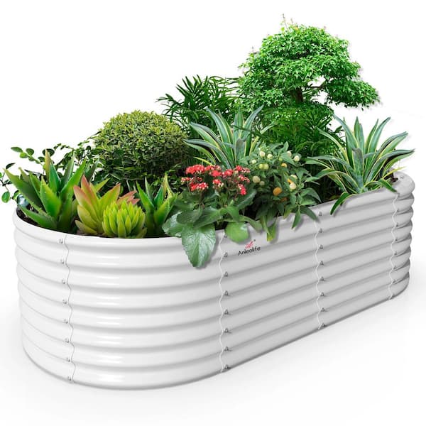 Cesicia Outdoor Oval 8 ft. x 4 ft. x 2 ft. Galvanized Raised Garden Bed For Vegetables and Flowers
