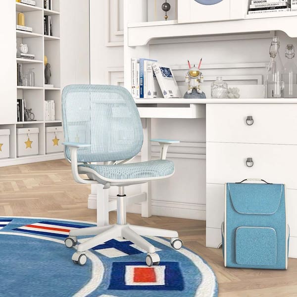 Blue Kids Desk Armchair Swivel Mesh Children Computer Chair with Adjustable Height