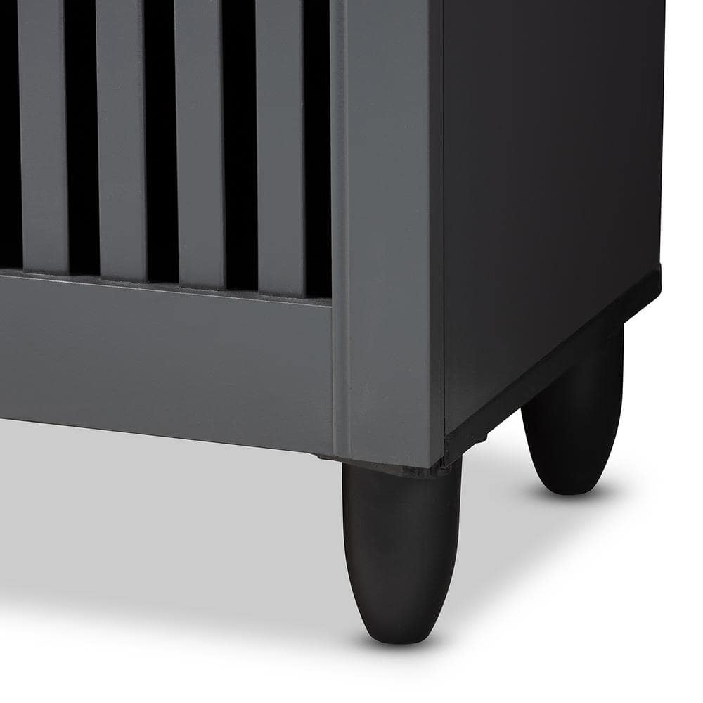 Dark Gray Wooden 3-Door Entryway Shoe Storage Cabinet