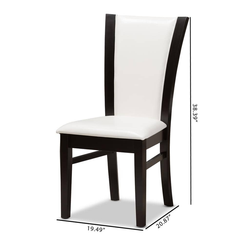 Adley White Faux Leather and Dark Brown Wood Parsons Side Chair Set