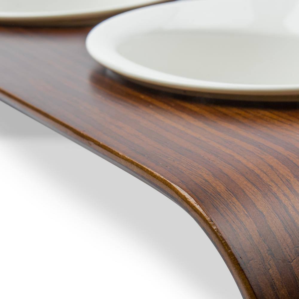 Walnut Elevated Ceramic Pet Food Table with Dual Bowls